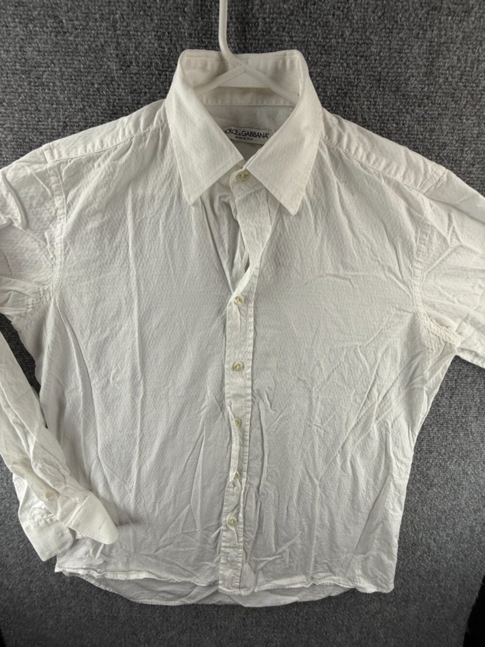 Dolce & Gabbana Textured White Button Up Shirt Size 17 Italy Cotton Woven Men